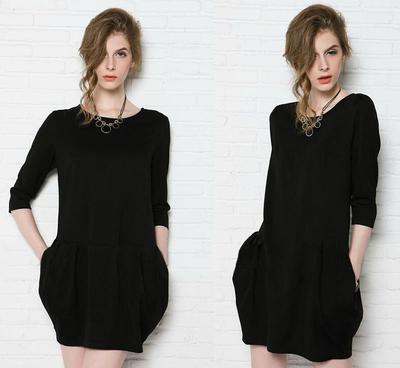 歐美秋季新款大碼連衣裙 寬松顯瘦，時尚花苞裙設計